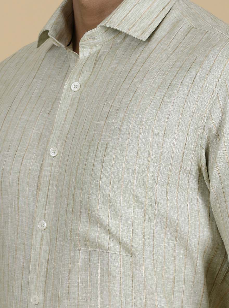 Light Green Striped Slim Fit Formal Shirt | Greenfibre