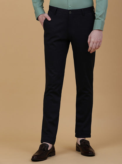 Navy Blue Solid Slim Fit Club Wear Trouser | JB Studio