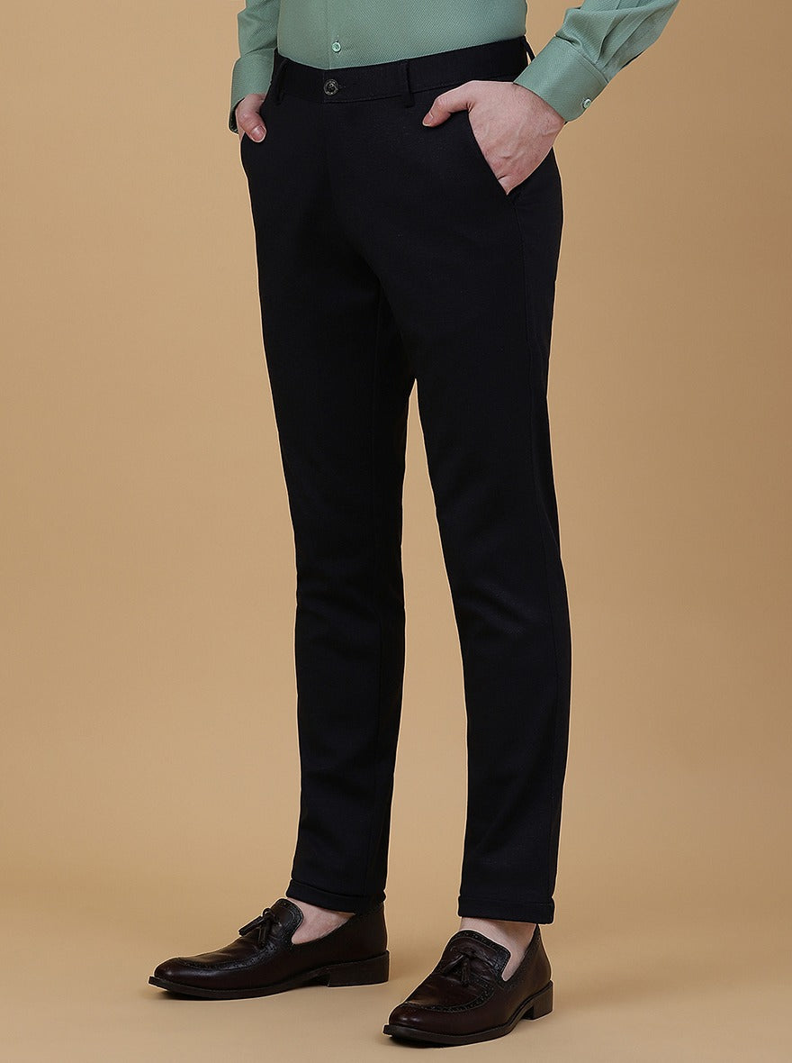 Navy Blue Solid Slim Fit Club Wear Trouser | JB Studio