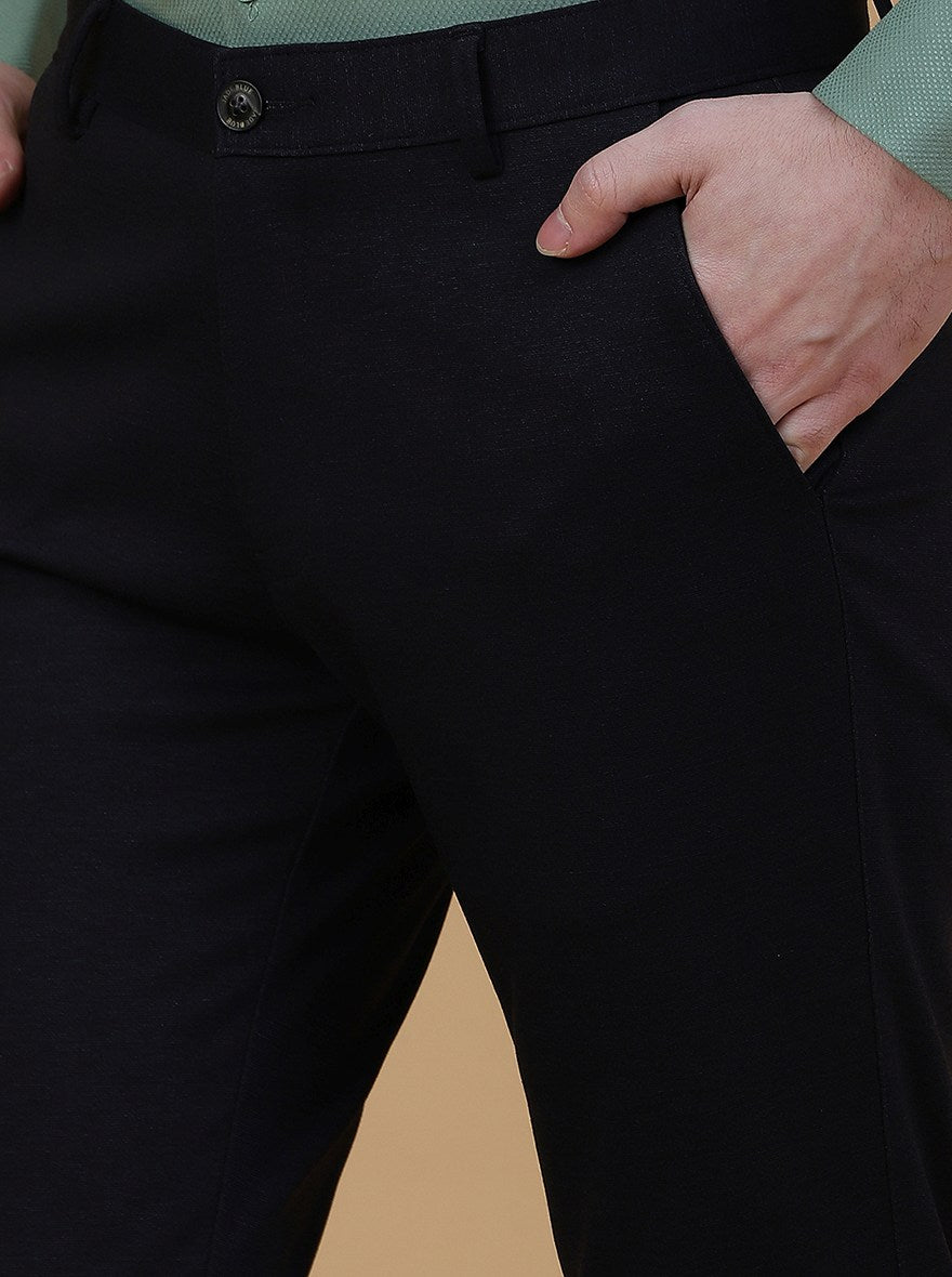 Navy Blue Solid Slim Fit Club Wear Trouser | JB Studio