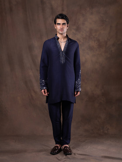 Navy Blue Embroidered  Kurta Pajama | TULA