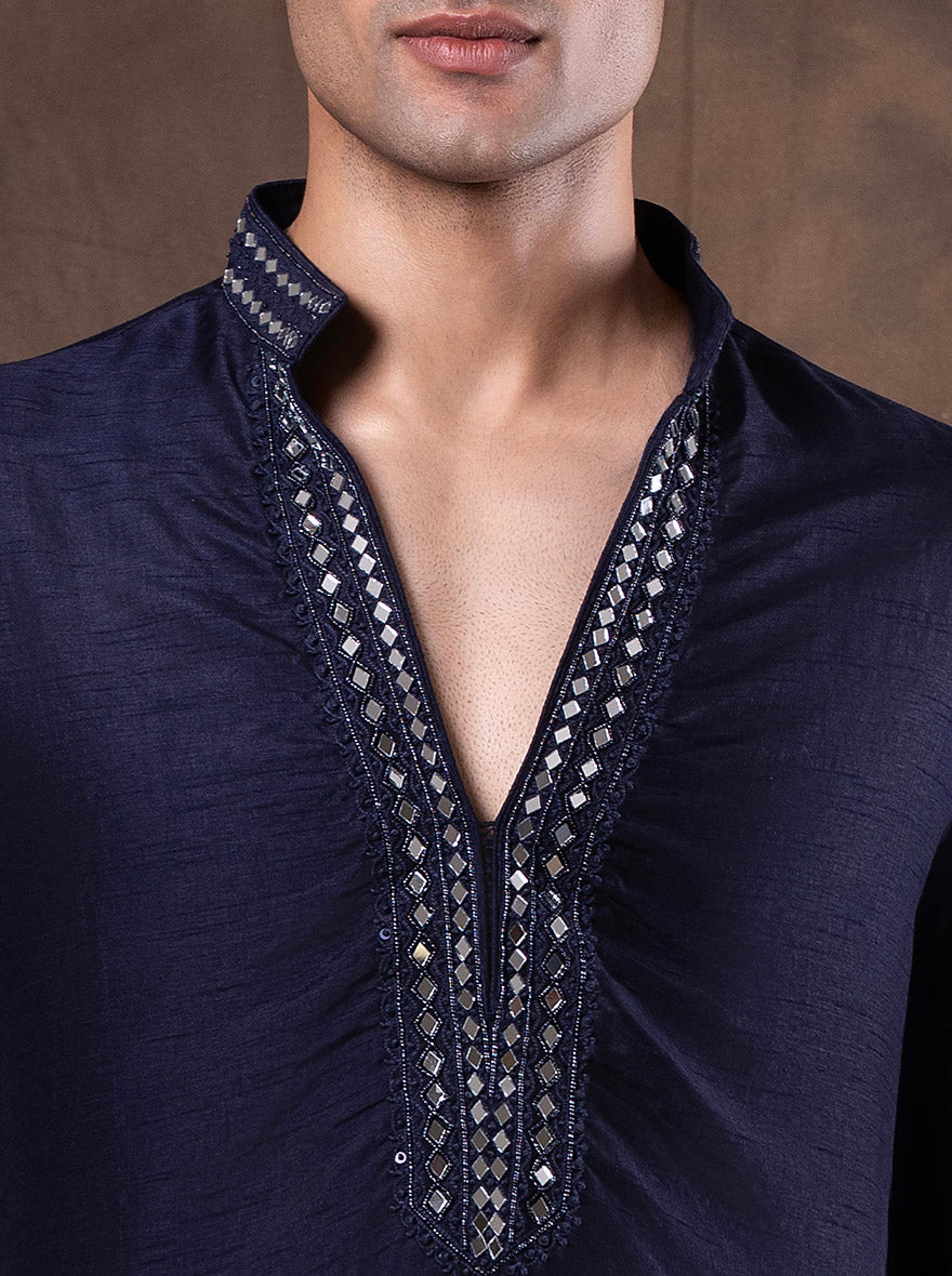 Navy Blue Embroidered  Kurta Pajama | TULA