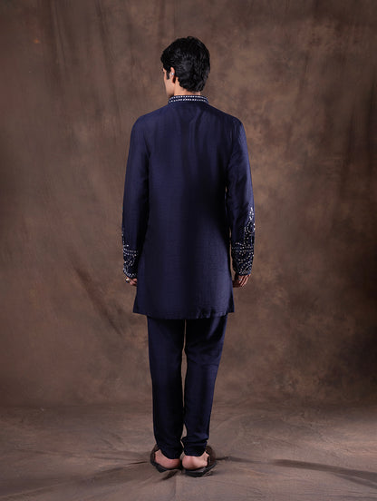 Navy Blue Embroidered  Kurta Pajama | TULA