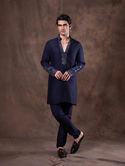 Navy Blue Embroidered  Kurta Pajama | TULA
