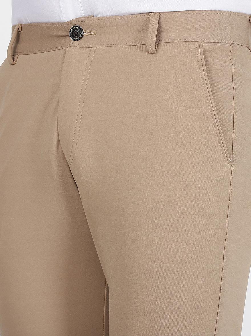 Beige Solid Venice Fit Casual Trouser | JadeBlue