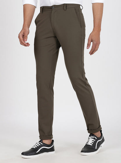 Olive Green Solid Venice Fit Casual Trouser | JadeBlue