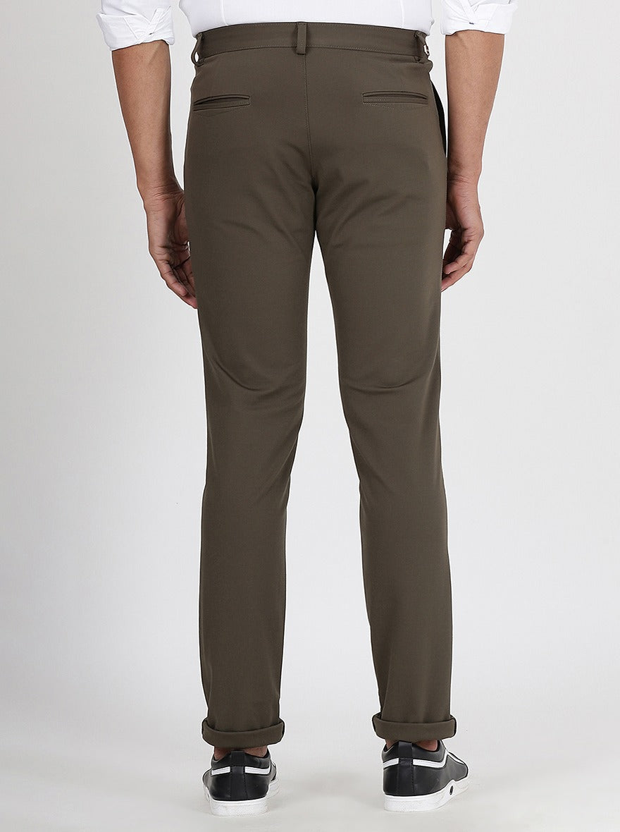 Olive Green Solid Venice Fit Casual Trouser | JadeBlue