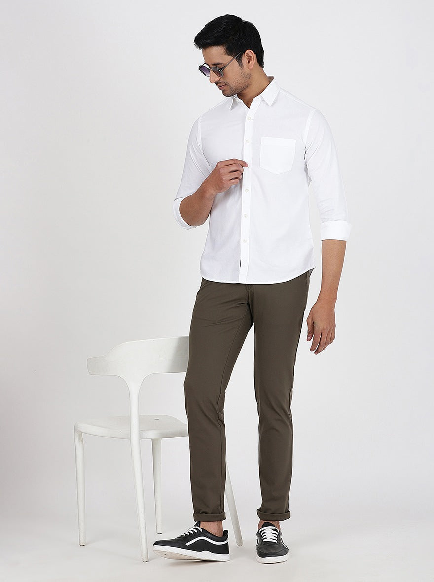Olive Green Solid Venice Fit Casual Trouser | JadeBlue