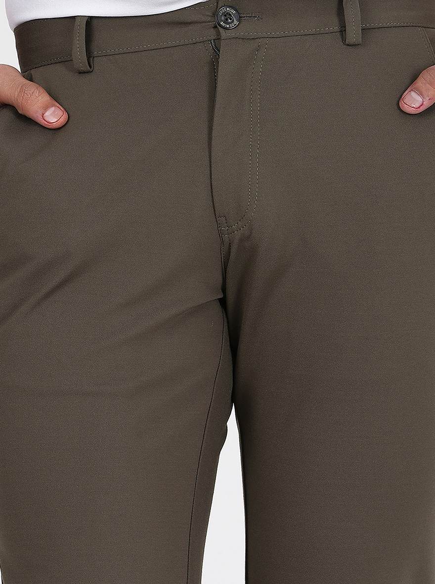 Olive Green Solid Venice Fit Casual Trouser | JadeBlue