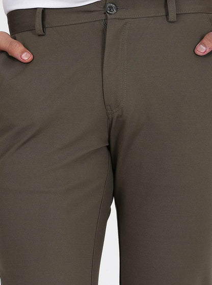Olive Green Solid Venice Fit Casual Trouser | JadeBlue