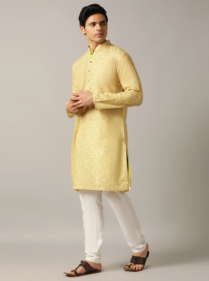Yellow Printed Kurta | The Kurta Company