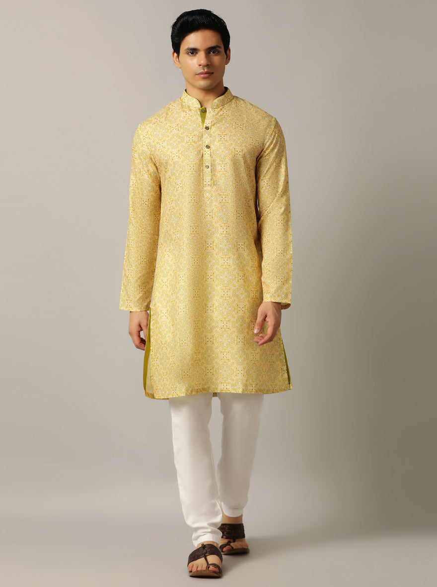 Yellow Printed Kurta | The Kurta Company