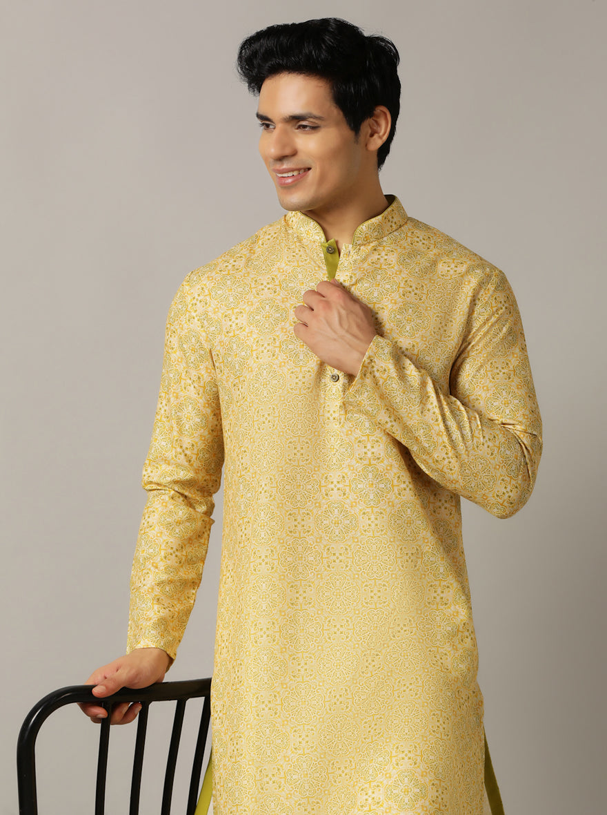 Yellow Printed Kurta | The Kurta Company