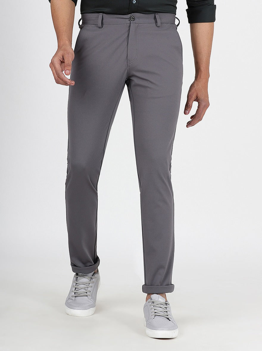 Light Grey Solid Venice Fit Casual Trouser | JadeBlue