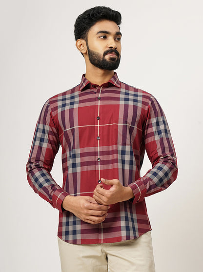 Red Checked Slim Fit Formal Shirt | Metal