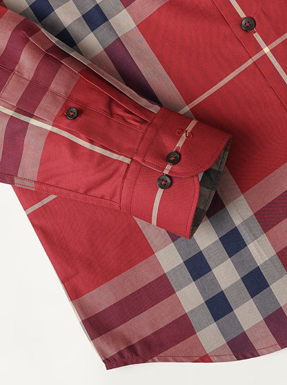 Red Checked Slim Fit Formal Shirt | Metal