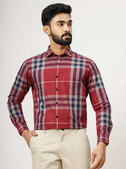 Red Checked Slim Fit Formal Shirt | Metal
