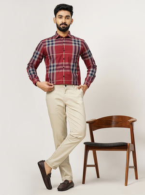 Red Checked Slim Fit Formal Shirt | Metal