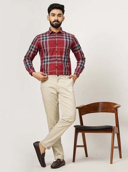 Red Checked Slim Fit Formal Shirt | Metal
