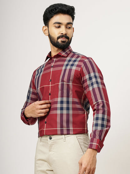 Red Checked Slim Fit Formal Shirt | Metal