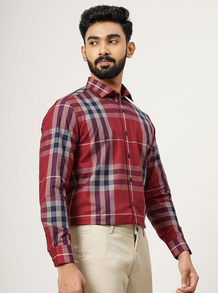 Red Checked Slim Fit Formal Shirt | Metal