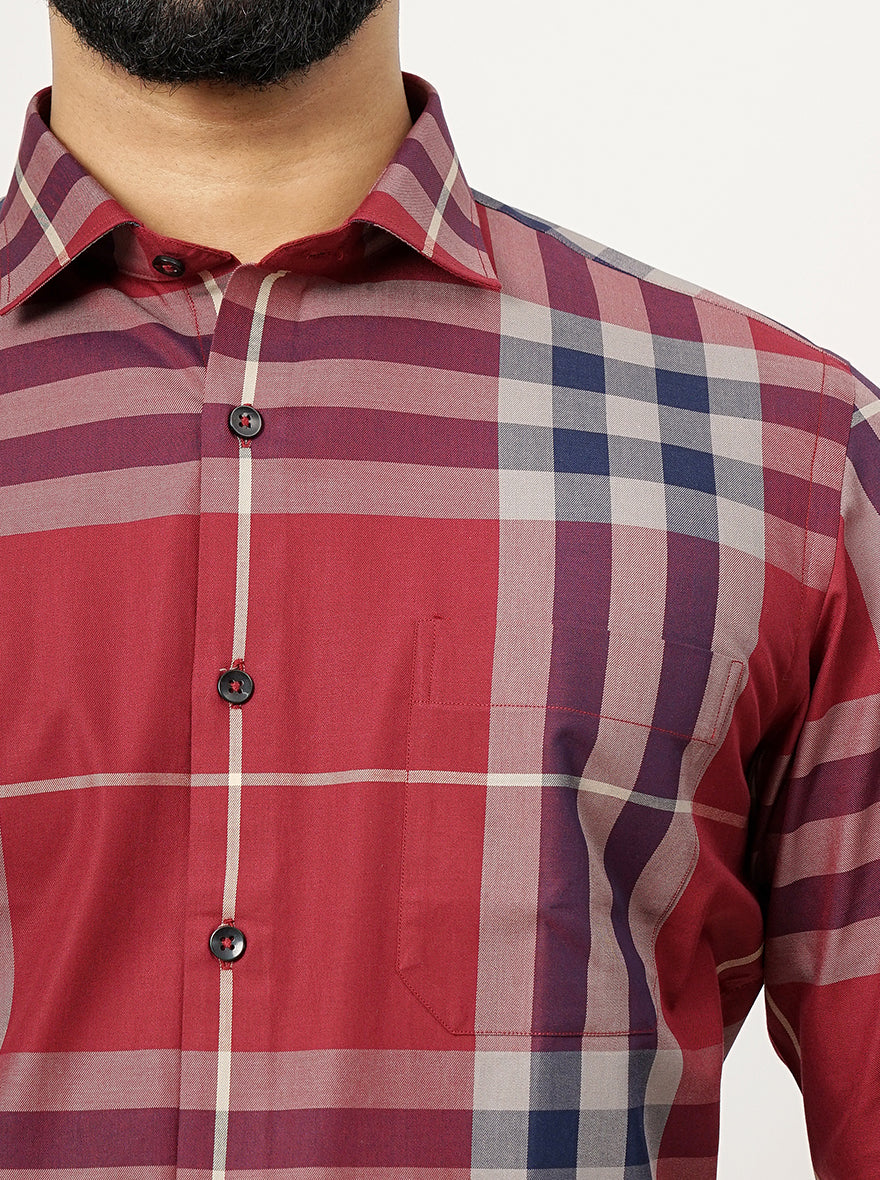 Red Checked Slim Fit Formal Shirt | Metal