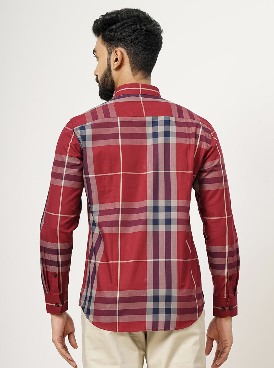 Red Checked Slim Fit Formal Shirt | Metal