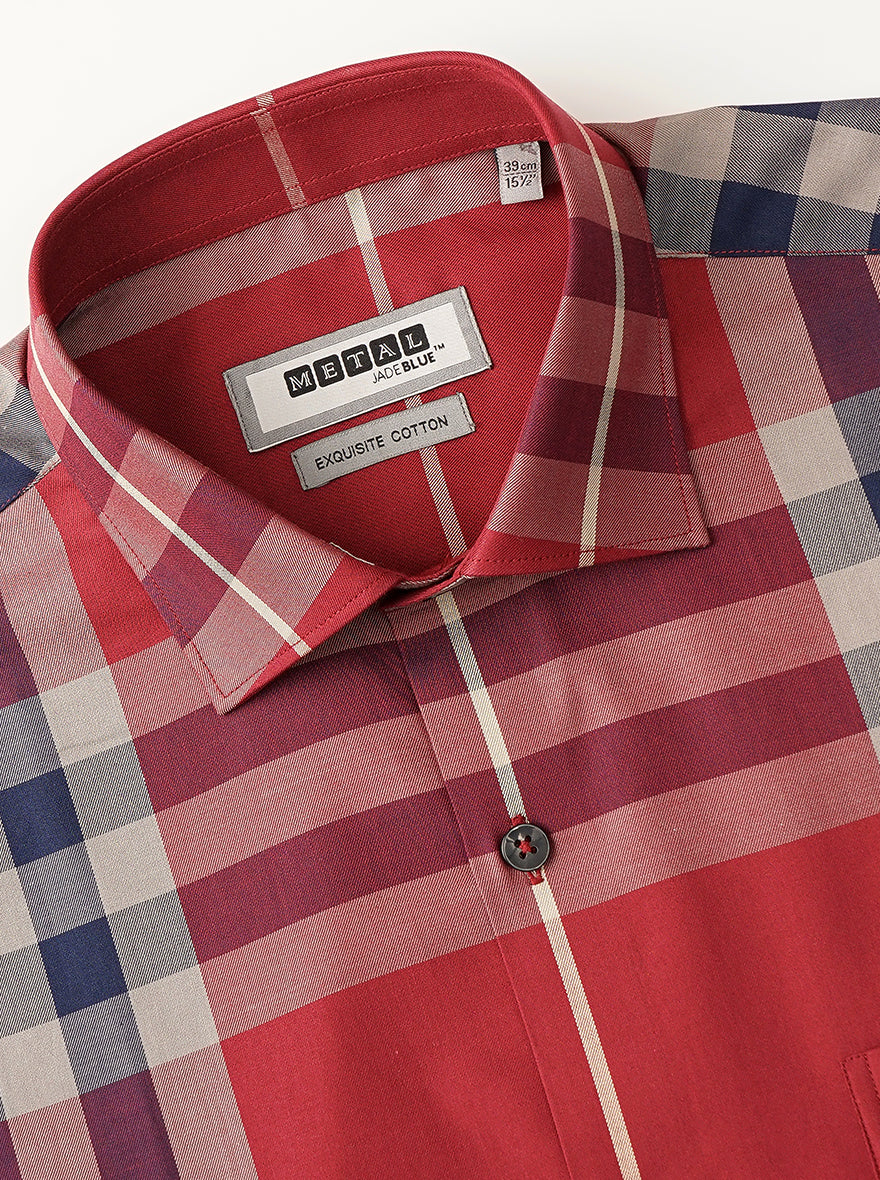 Red Checked Slim Fit Formal Shirt | Metal
