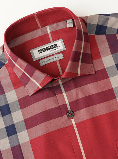 Red Checked Slim Fit Formal Shirt | Metal
