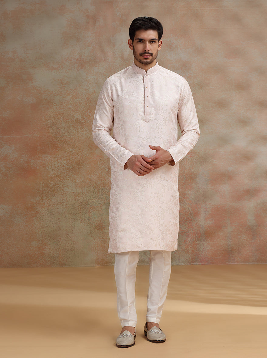 Pink Printed and Embroidered Kurta Pajama | JB X JB