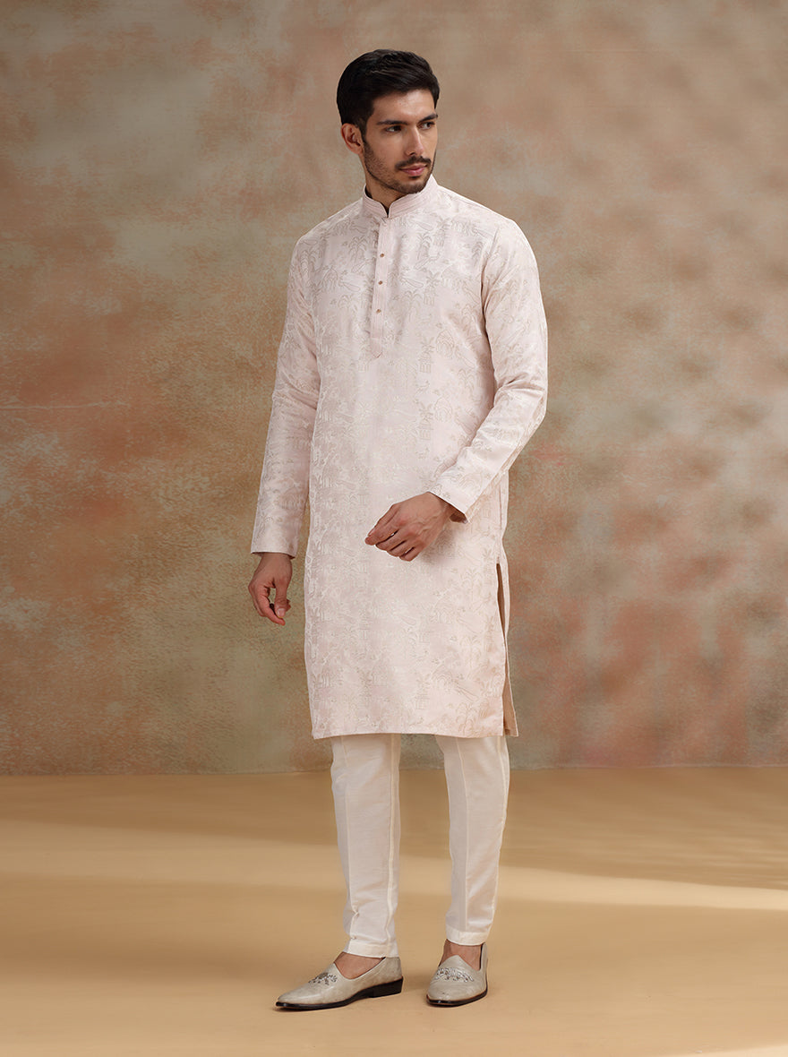 Pink Printed and Embroidered Kurta Pajama | JB X JB