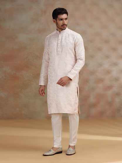 Pink Printed and Embroidered Kurta Pajama | JB X JB
