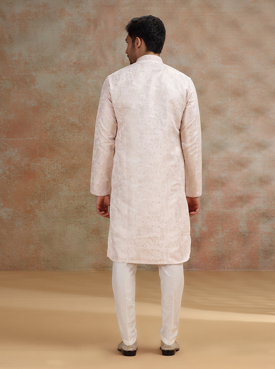 Pink Printed and Embroidered Kurta Pajama | JB X JB