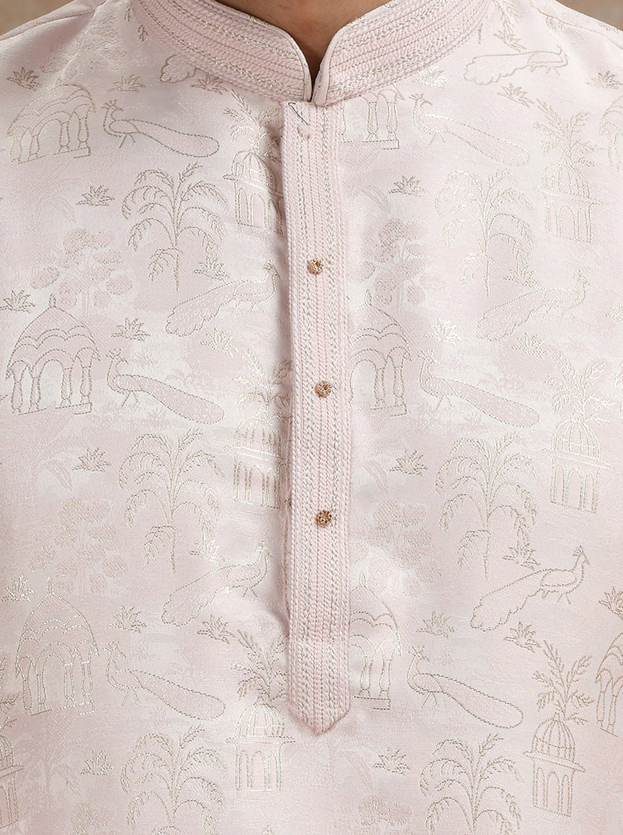 Pink Printed and Embroidered Kurta Pajama | JB X JB