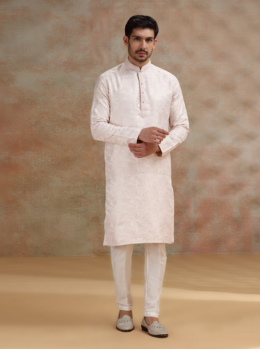 Pink Printed and Embroidered Kurta Pajama | JB X JB