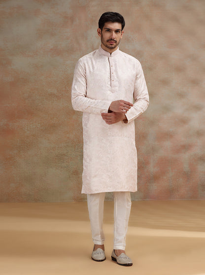 Pink Printed and Embroidered Kurta Pajama | JB X JB