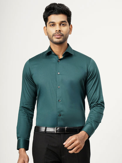 Green Solid Slim Fit Party Wear Shirt | Wyre