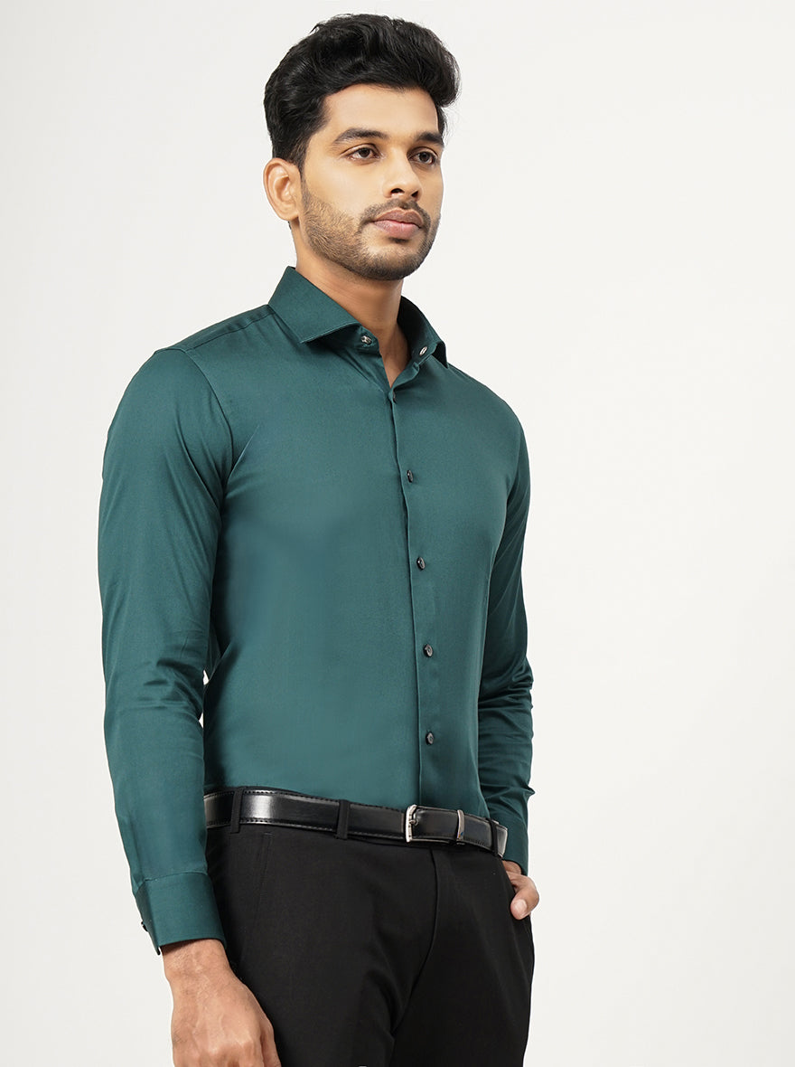 Green Solid Slim Fit Party Wear Shirt | Wyre