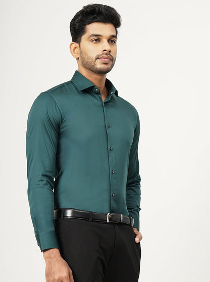 Green Solid Slim Fit Party Wear Shirt | Wyre