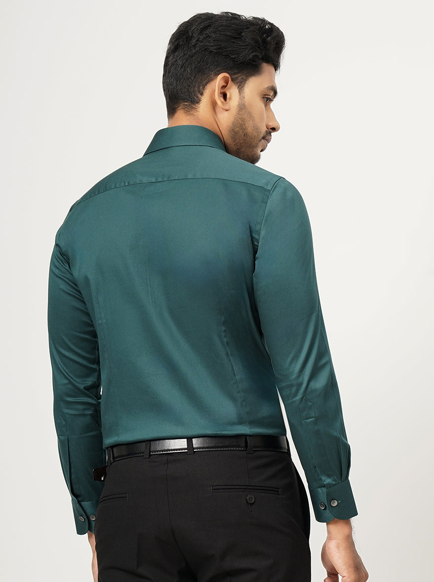 Green Solid Slim Fit Party Wear Shirt | Wyre