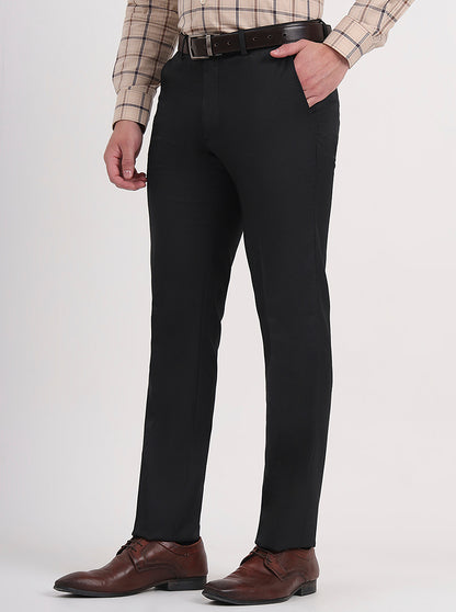 Black Solid Slim Fit Formal Trouser | Greenfibre