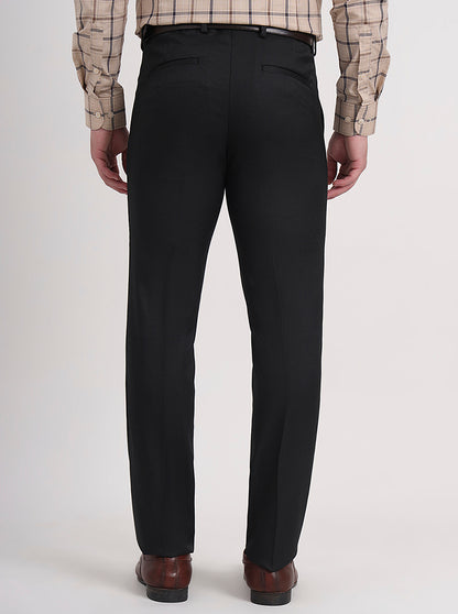 Black Solid Slim Fit Formal Trouser | Greenfibre