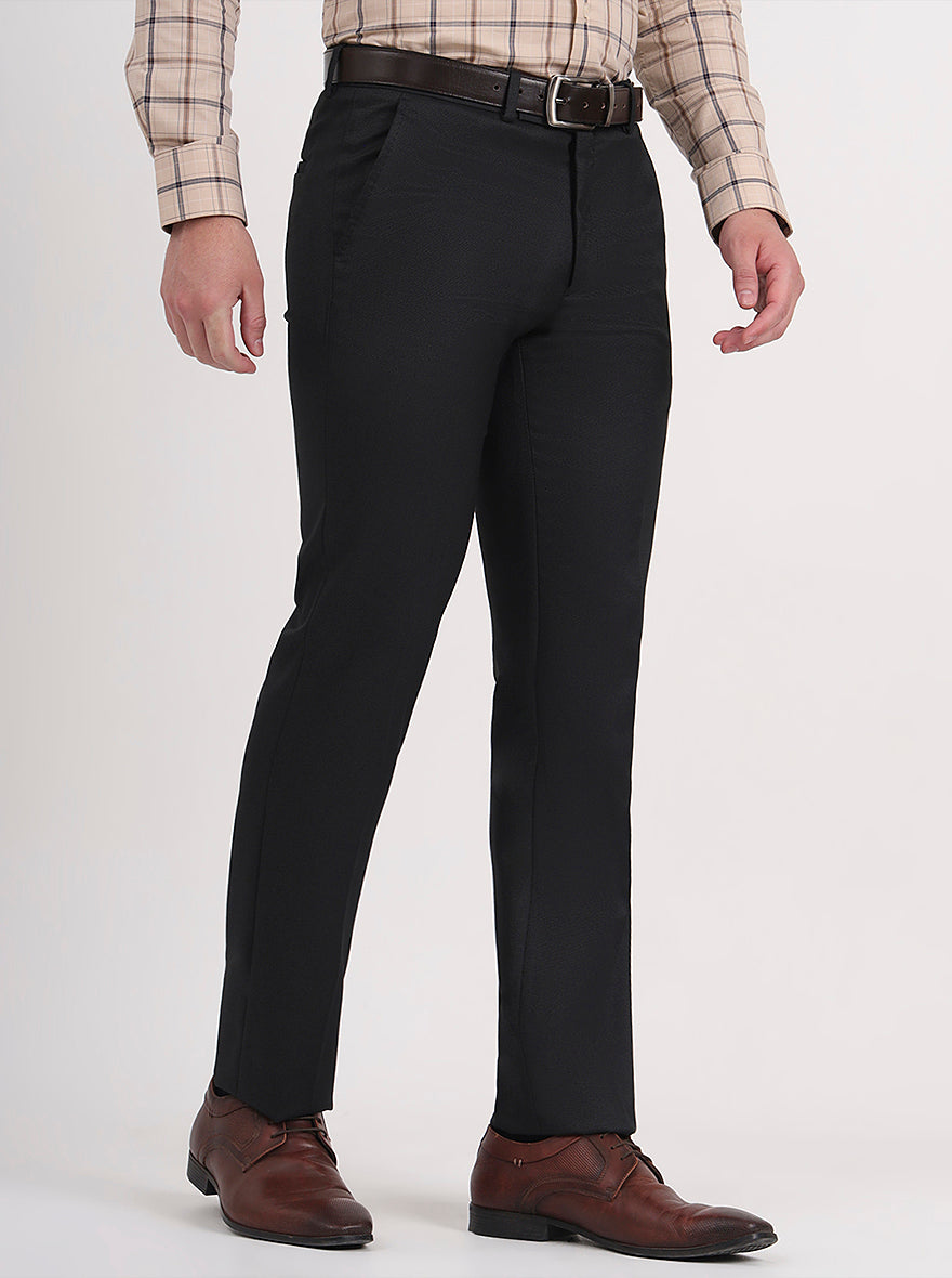 Black Solid Slim Fit Formal Trouser | Greenfibre