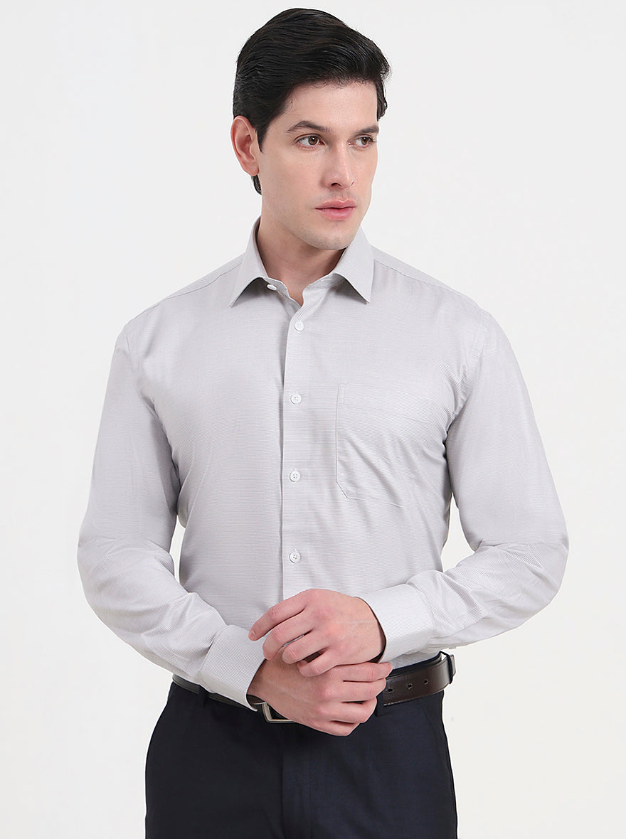 Light Grey Solid Regular Fit Formal Shirt | JadeBlue