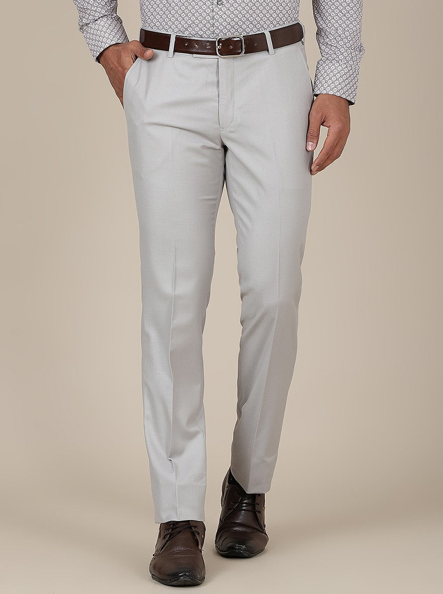 Light Grey Solid Slim Fit Formal Trouser | Metal