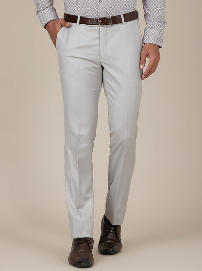 Light Grey Solid Slim Fit Formal Trouser | Metal