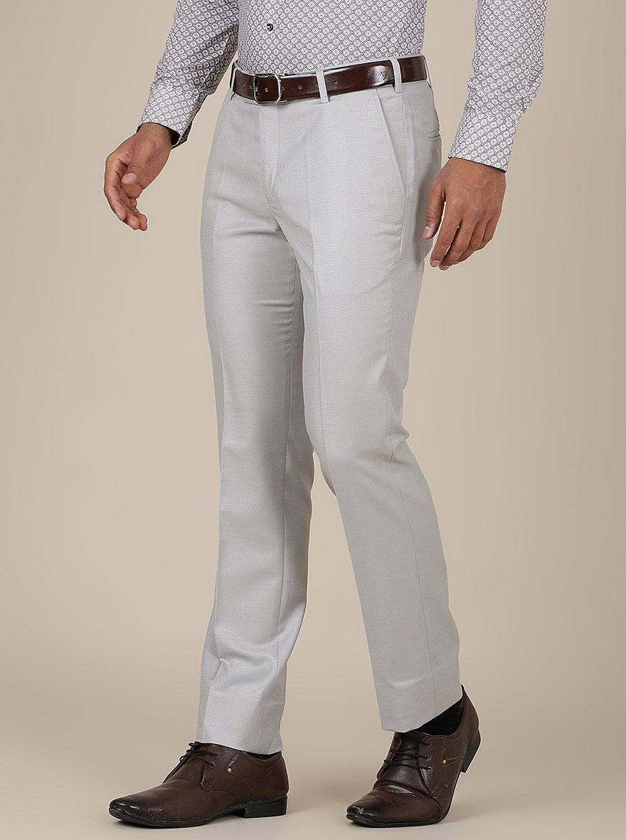 Light Grey Solid Slim Fit Formal Trouser | Metal