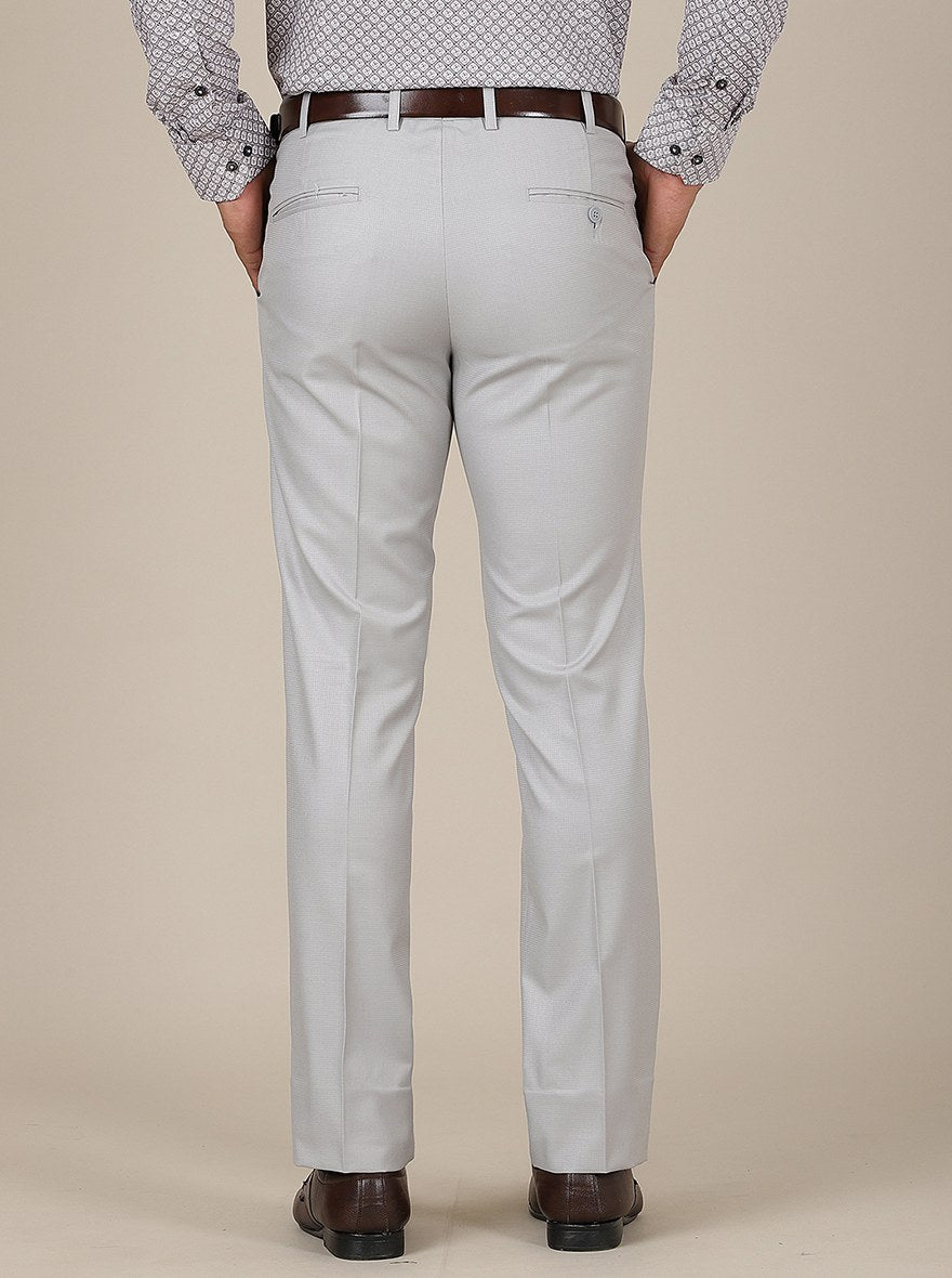Light Grey Solid Slim Fit Formal Trouser | Metal