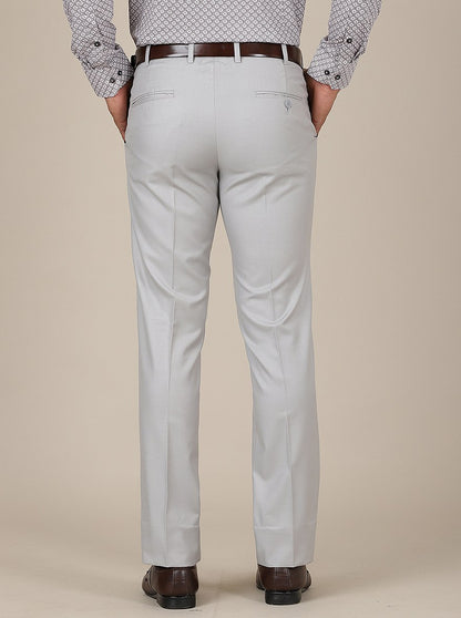 Light Grey Solid Slim Fit Formal Trouser | Metal