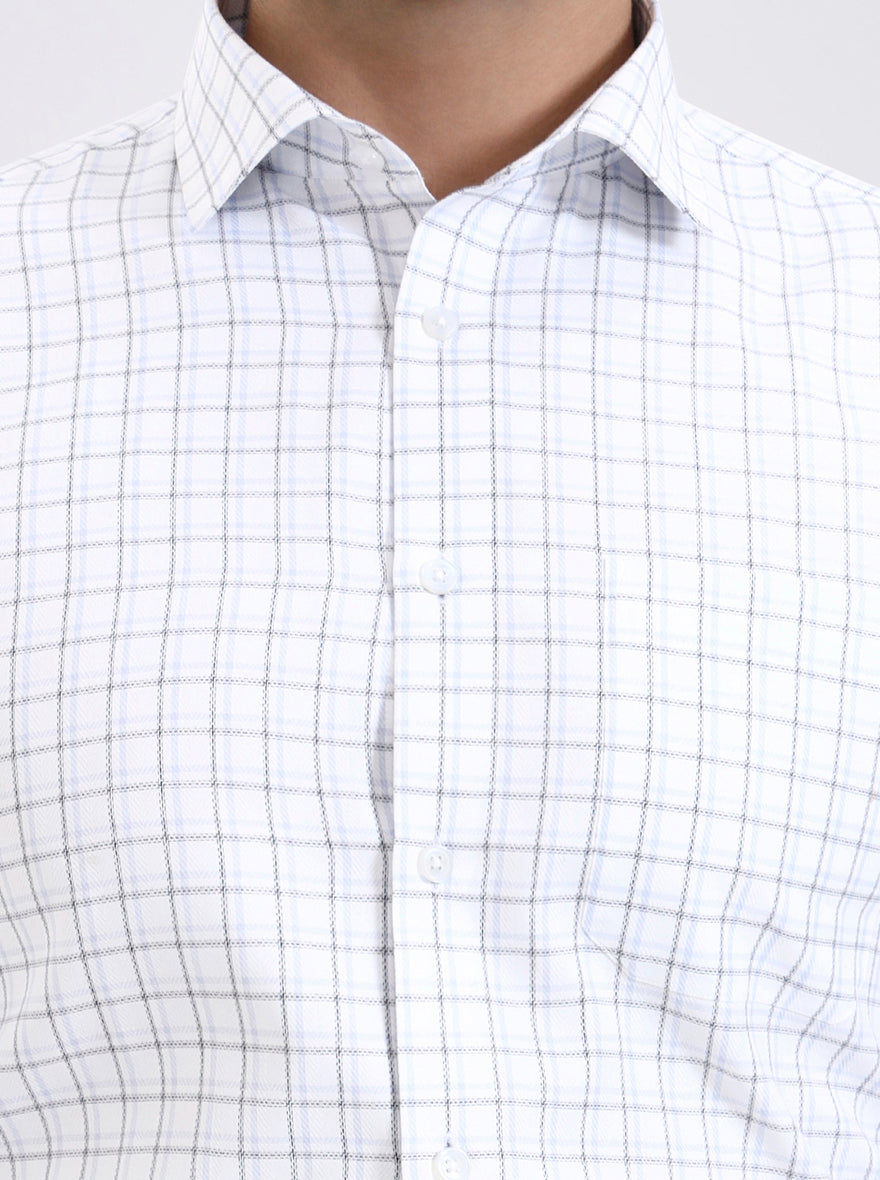 White & Black Checked Slim Fit Formal Shirt | Greenfibre